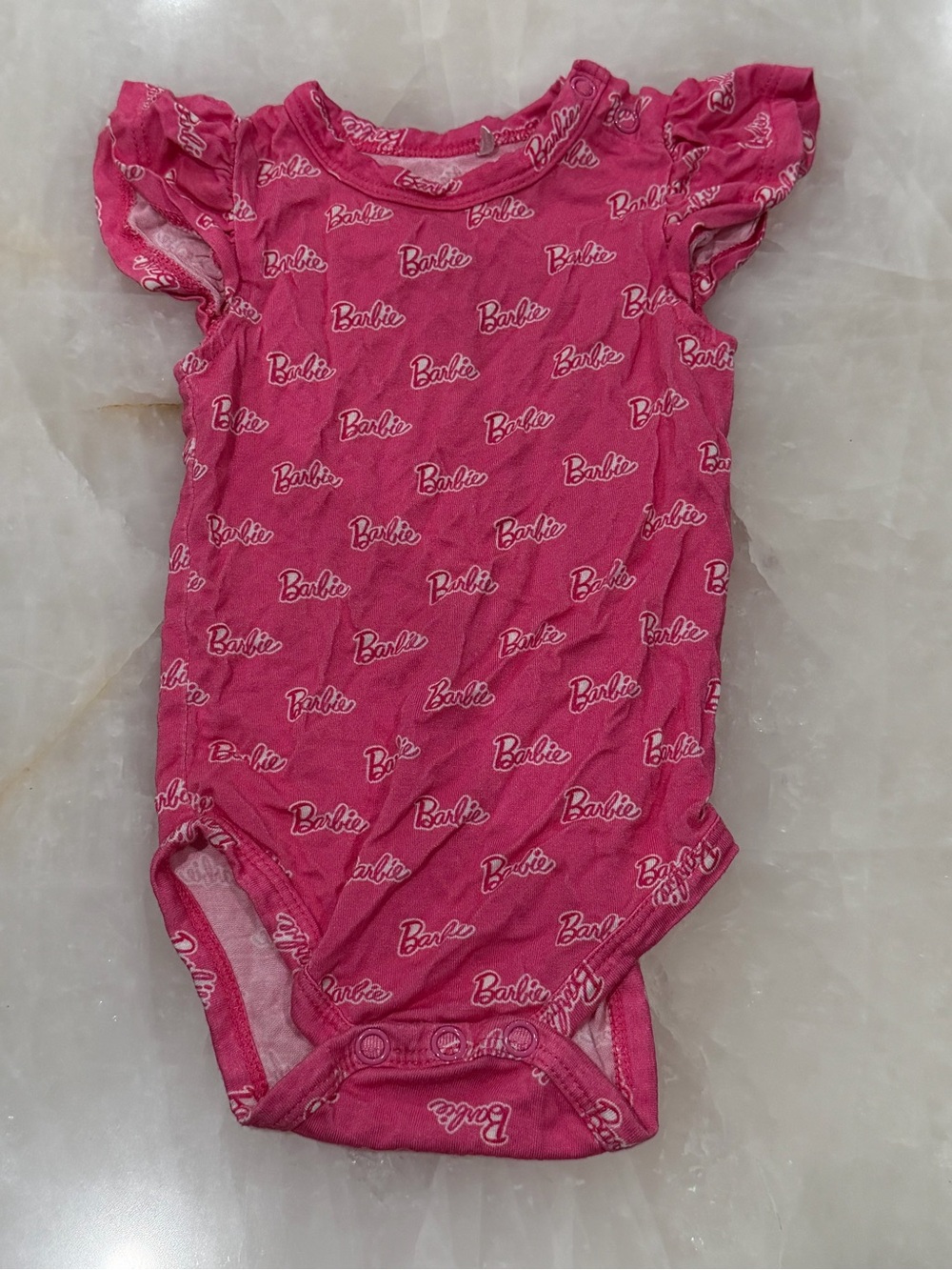 Posh Peanut Barbie Logo Pink Ruffle-Sleeve One-Piece Bodysuit